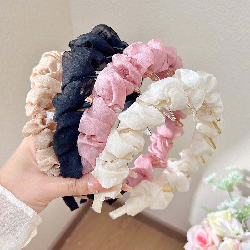 Modisches Rosa Mesh Knitter Stirnband für Damen Mädchen Elegant Schleife Einfarbig Gezahnt Rutschfest Haarband Haarbänder Haarschmuck