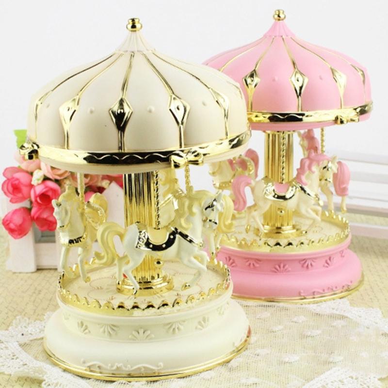 3 Horse Carousels Music Box Color Light Musical Box Christmas Birthday Presents Gift for Daughter Mom Granddaughter