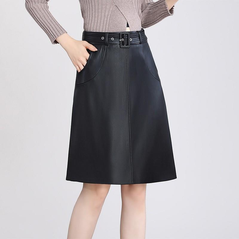 Womens High Waist Straight Midi Skirt Solid Color Sheepskin Blend A-line Fall 2026 Plus Size 26