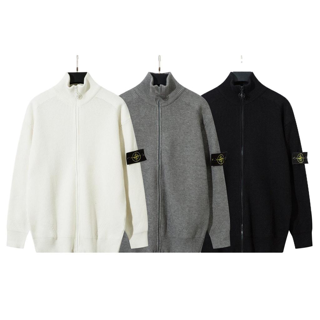 STONE Sweter z zamkiem, rozpinany, z kołnierzem stojącym, dzianinowy: Wszechstronny, casualowy, jednokolorowy na jesień i zimę