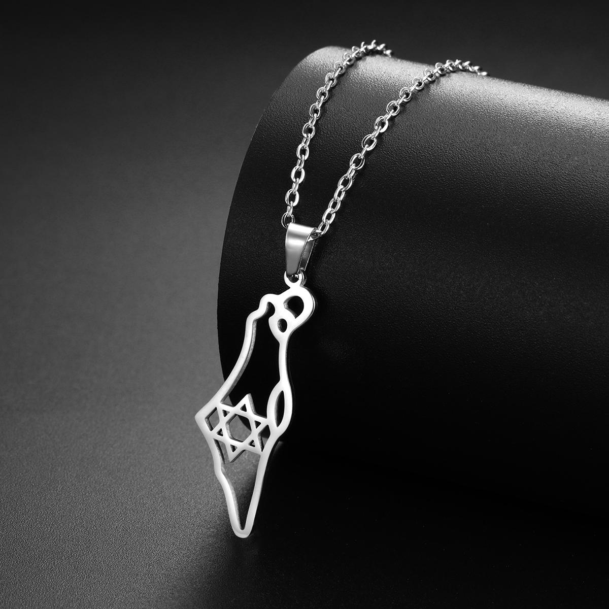 Lemegeton Hollow Out Je Israel Hexagram Map Pendant Necklace Stainless Steel Pendant Necklace Men s and Women s Jewelry Gift 45-50cm