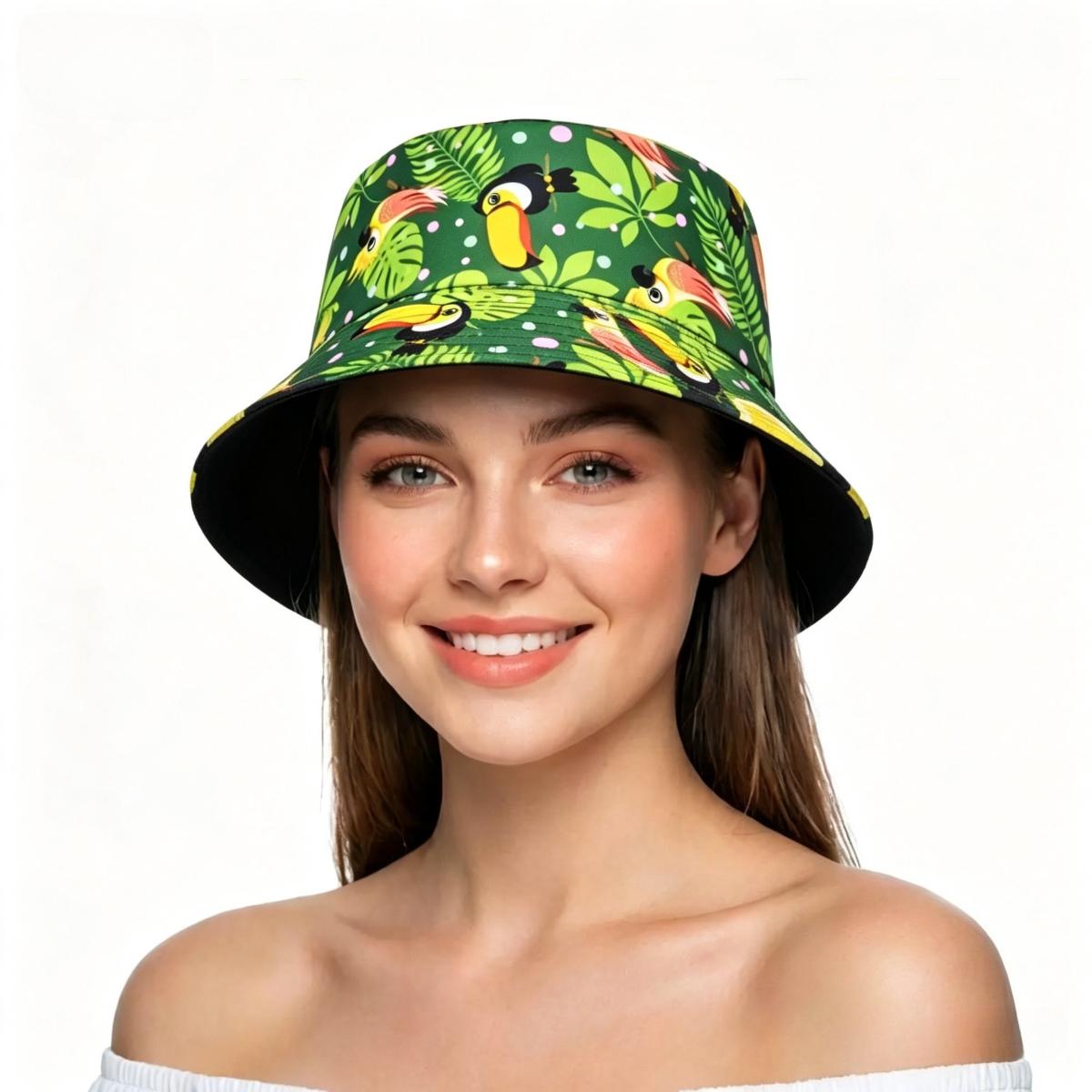 My Extreme Outdoor Activities Women's Green Leaf And Bird Pattern Bucket Hats Men Fashion Decorate Panama Summer Sunscreen Fisherman Caps Beach Travel Sun Gorra 56-58Cm