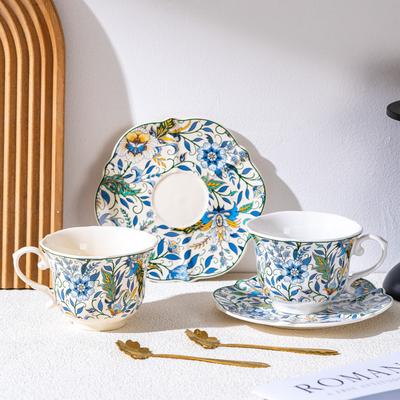 Kiváló minőségű Retro Kék és Fehér Sorozat Luxus Délutáni Tea Csésze és Csészealj Készlet