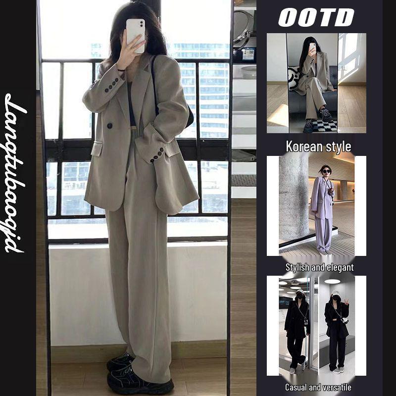 Women's Fashionable Slimming Loose-Fit Two-Piece Suit Jacket - Korean Style for Spring/Autumn 2026