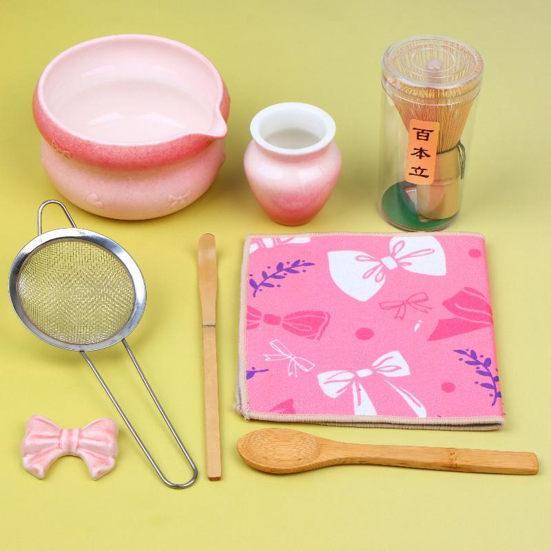 8PCS Matcha Tea Set Pink Gradient Japanese Style Complete Matcha Bowl Kit Perfect Gift for Wedding Housewarming