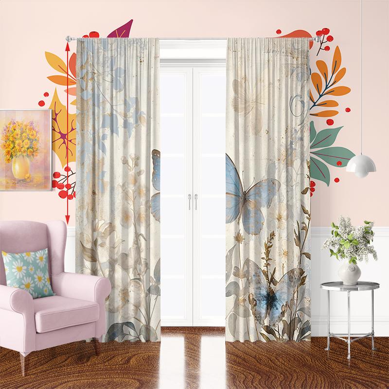 2PCS- Classic Butterfly - Printed curtain, 100% polyester material, suitable for bedroom curtains and living room decoration.