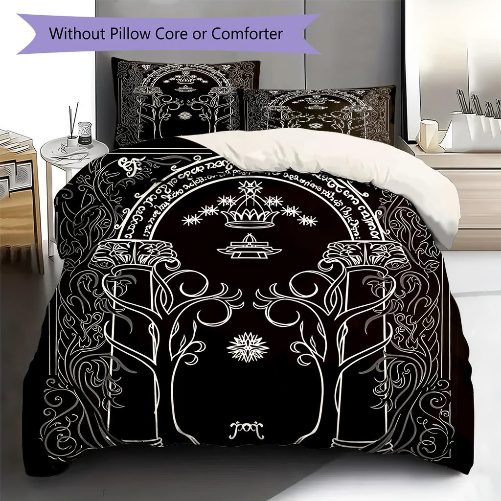Lord Of The Rings Pattern Bedding,Quilt Set Quilt Cover Pillowcase Home Birthday Gift (1 * Duvet Cover + 2 * Pillowcase, Without Core)