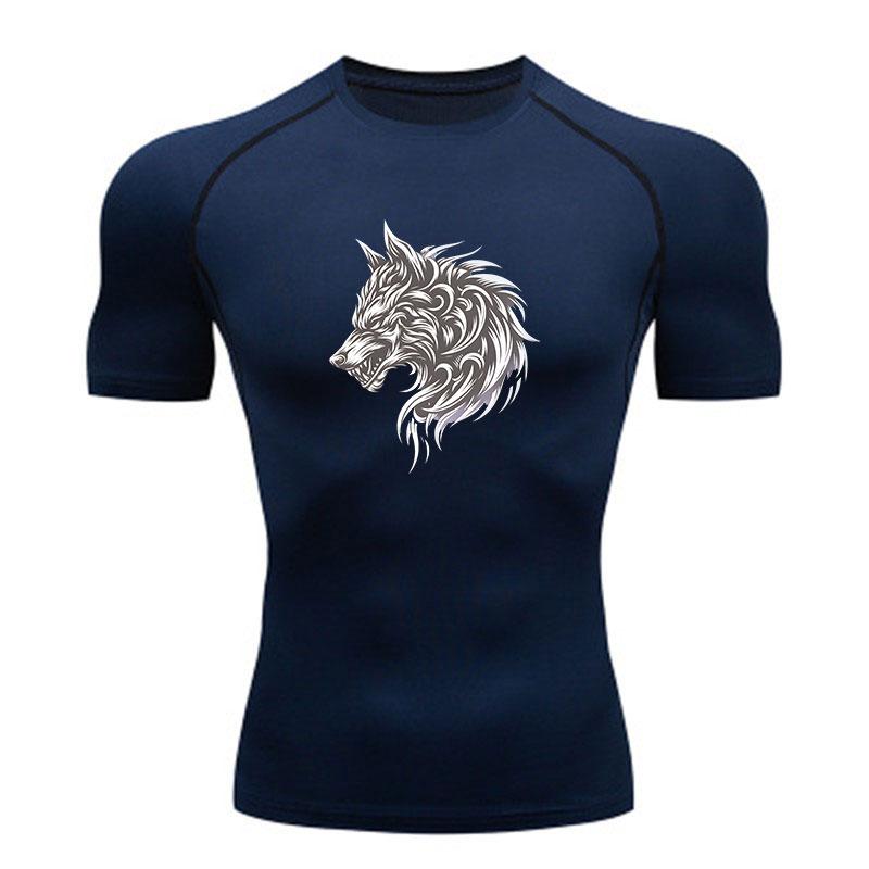 Men's Compression Workout T-Shirt, Stylish Angry Tribal Wolf