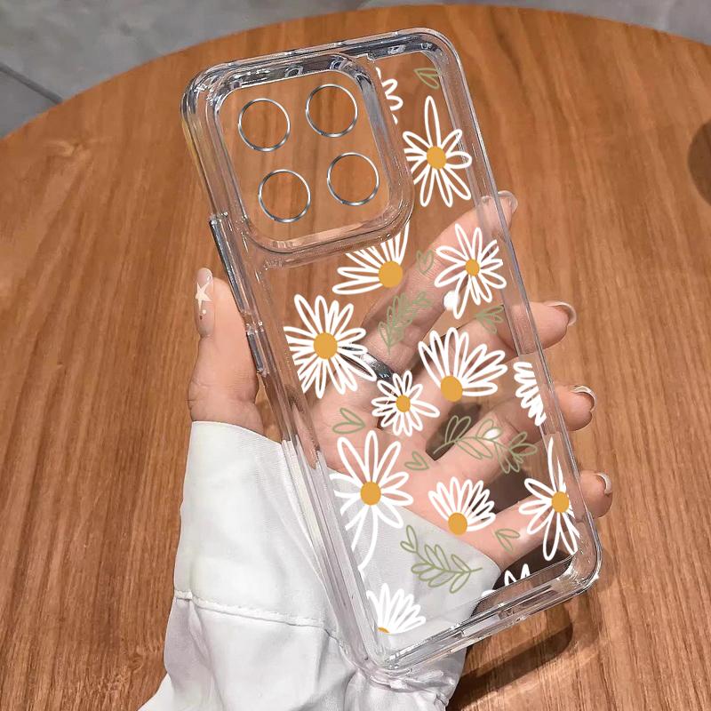 For Redmi Note 14 13 14C Case Sketching Line Flower Print Clear TPU Soft Cover For Funda Xiaomi Redmi Note 14 Pro 5G 13 12 11