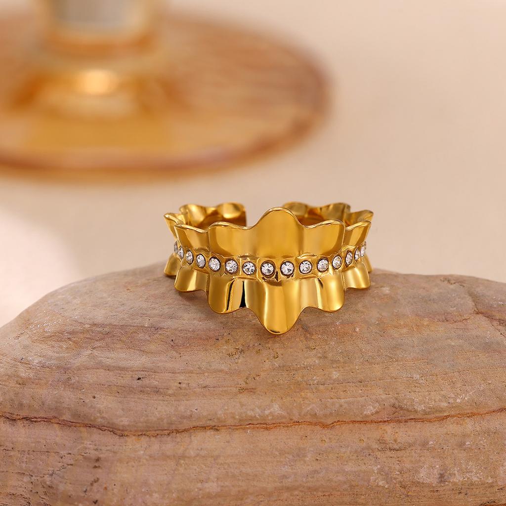 Fashion Gold Color Open Rings For Women Zirconia Moon Star Cross Adjustable Finger Ring Flower Romantic Aesthetics Jewelry Gift
