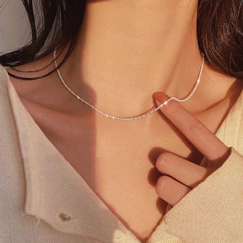 Popular Silver Colour Sparkling Clavicle Chain Choker Necklace For Women Fashion Fine Jewelry Party Gifts