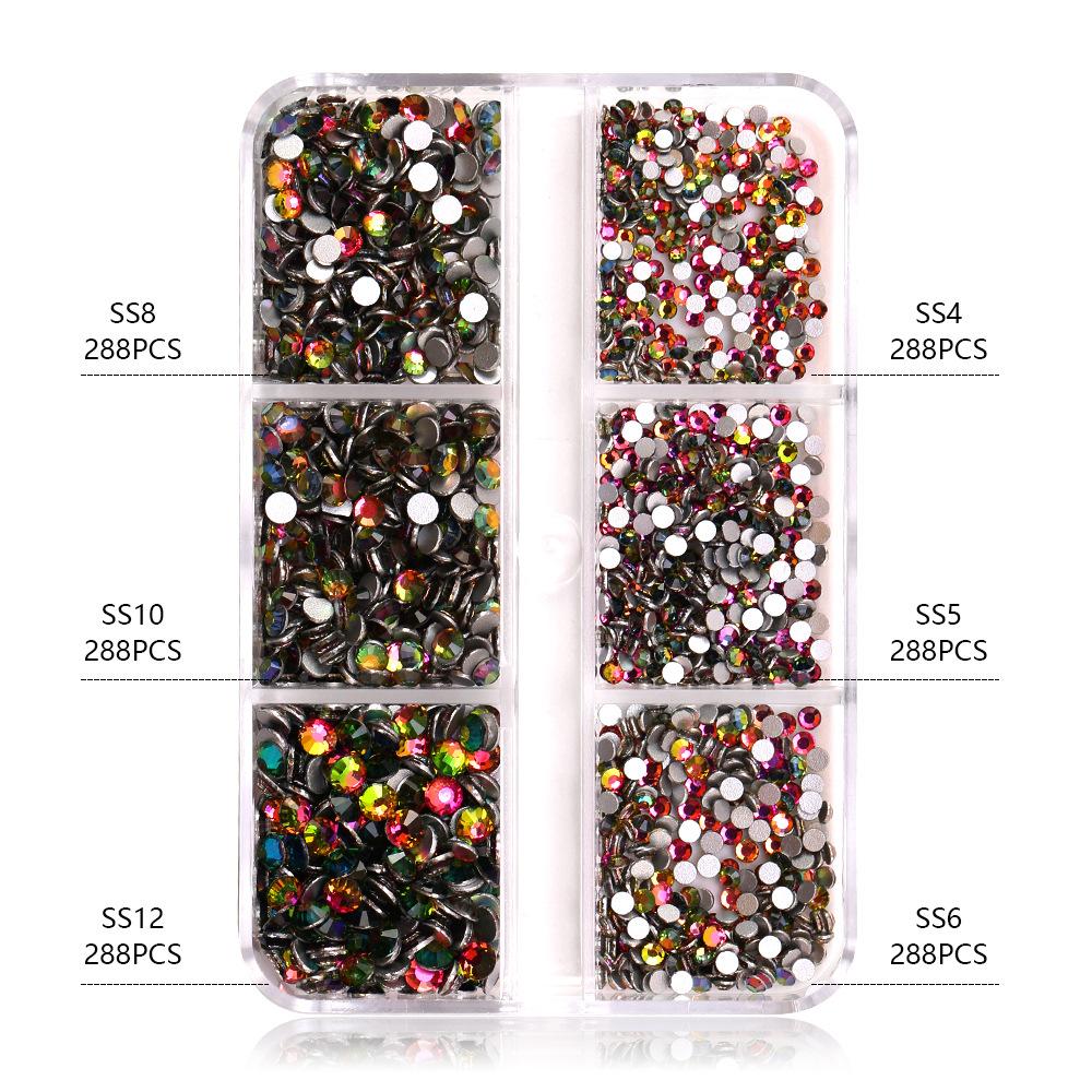 6 Grid Square Diamond Set, Nail Art Jewelry, Diamond Mirror Transparent Square Diamond Mixed Flat Bottom Diamond Diy Nail Decoration