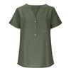 Women's Color Shirt Short Sleeve Button Casual Cotton And Hemp Pocket Top