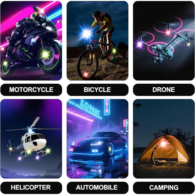 1/4/8pcs Wireless LED Strobe Lights with Remote Control RGB Motorcycle Anti-collision Warn Light Car LED Flashing Signal Lamp