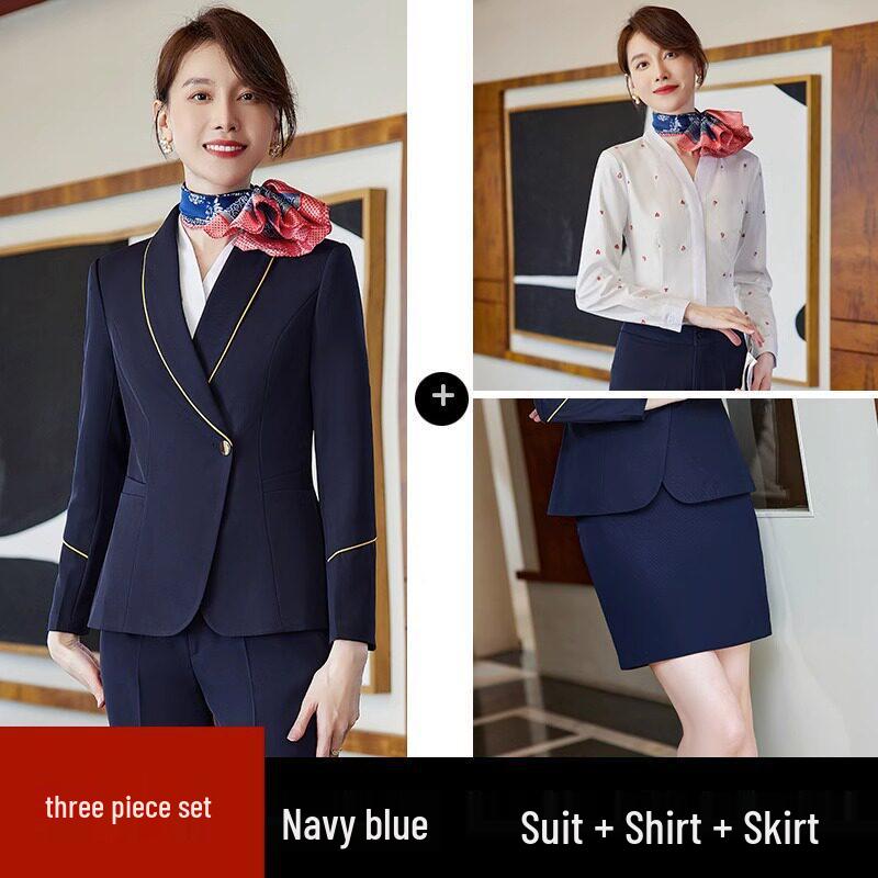 China Southern Airlines Flight Attendant Professional Suit: High-End Rose Red Vest and Dress Reception Uniform