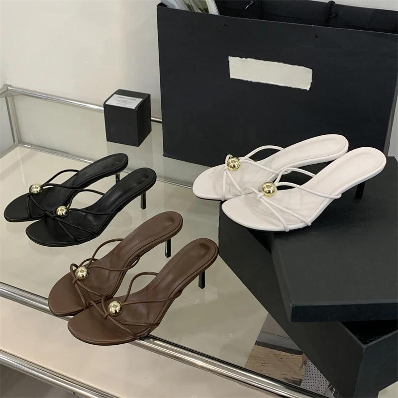 Fashion Eilyken Summer Square Toe Slide Women Slippers Design Style Narrow Band Thin Low Heels Party Dress Female Shoes