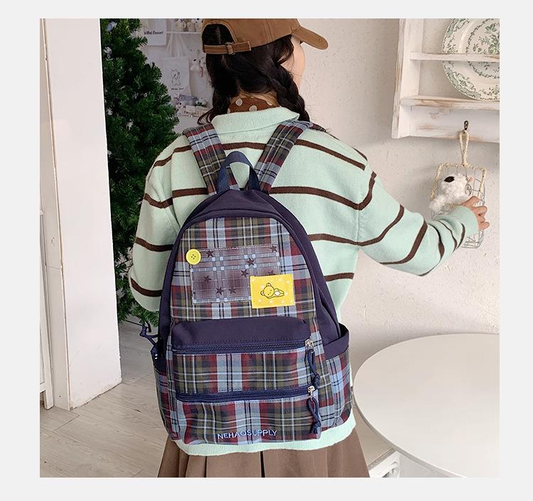 Schoolbag Large Capacity Student School Bag Vintage Plaid Student School Bag Leisure Travel Backpack Ultra Light Convenient Commuter Backpack