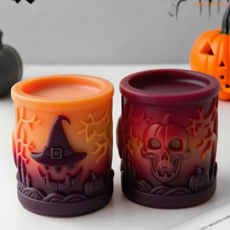 K1AE Multiurpose Cylinder Silicone Mold Halloween Themed Silicone Mould For Handmade Soap Holiday Decoration