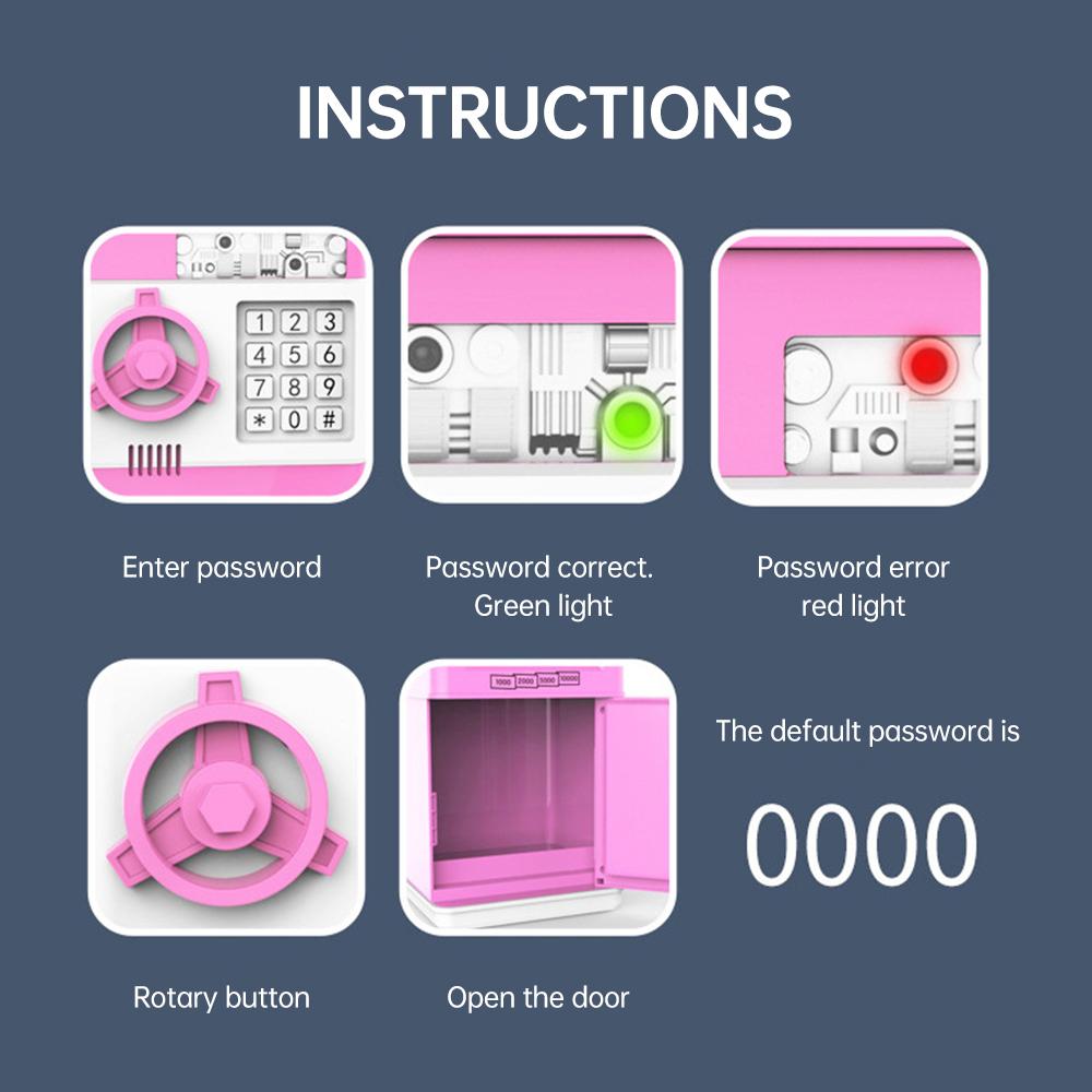 Piggy Bank Electronic Mini ATM Money Saving Box Safe with Password Code Cash Coins Auto Scroll
