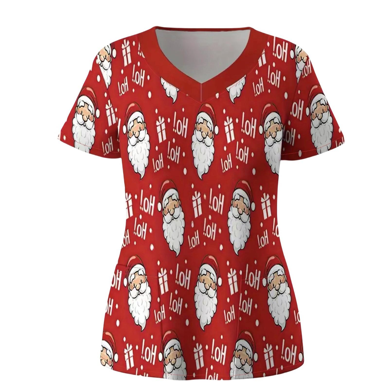 

Женская рабочая униформа с короткими рукавами и принтом, защитная униформа с карманом и V-образным вырезом S красный