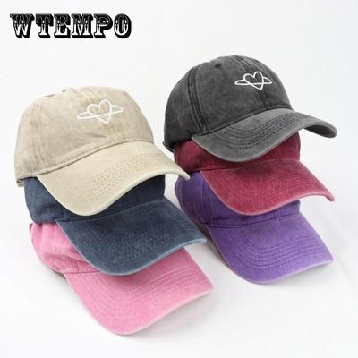 Απλό Καπέλο Μπέιζμπολ με Κέντημα Καρδιάς, Ξεβαμμένο και Φθαρμένο, Μονόχρωμο, Καπέλα Μπαμπά, Ρυθμιζόμενα, Καπέλα Ηλίου για Ζευγάρια, για Γυναίκες & Άνδρες