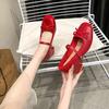 Small Person Increases Height 7cm Mary Jane Shoes Women's Bow with Silver Evening Breeze Gentle Thick Heel Ballet Shoes