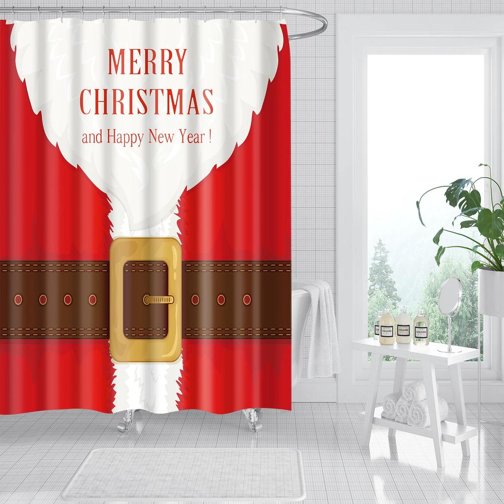 Merry Christmas Shower Curtains New Year Santa Bathroom Decor Bath Curtain Cartoon Snowman Elk Bath Bathroom Curtains