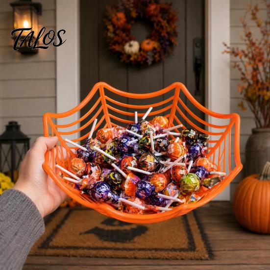 Spider Web Party Decoration Halloween Basket, Plastic Cobweb Design Fruit Serving Bowl, Treat for or Trick Candy Holder Dinner Table, Supplies Festive