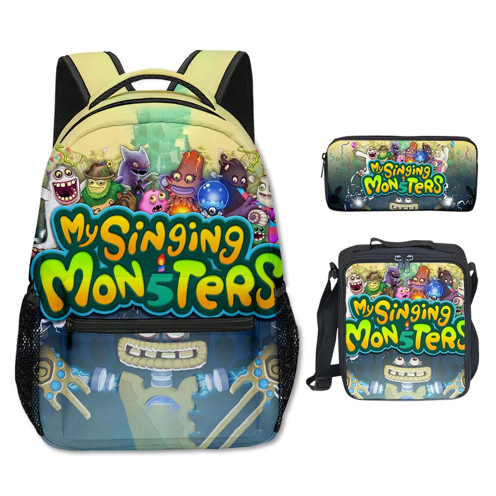 Klassiek Populair my singing monsters 3D Geprint 3 stuks/Set Schooltassen Reisnotitieboek Rugzak Crossbody Lunchtas Etui