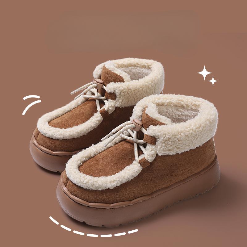 Damen Warme Plateau Schneestiefel Hausschuhe Outdoor Indoor Hausschuhe Winterstiefeletten aus Wildlederimitat Rutschfestes Kunstfellfutter Kurze Booties für Damen