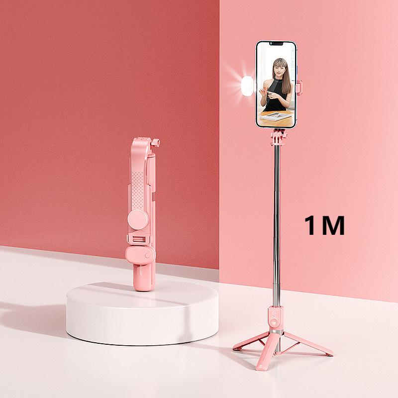 Extendable 1M Bluetooth Selfie Stick with Fill Light and Tripod Stand for Handheld TikTok Live Desk Mount