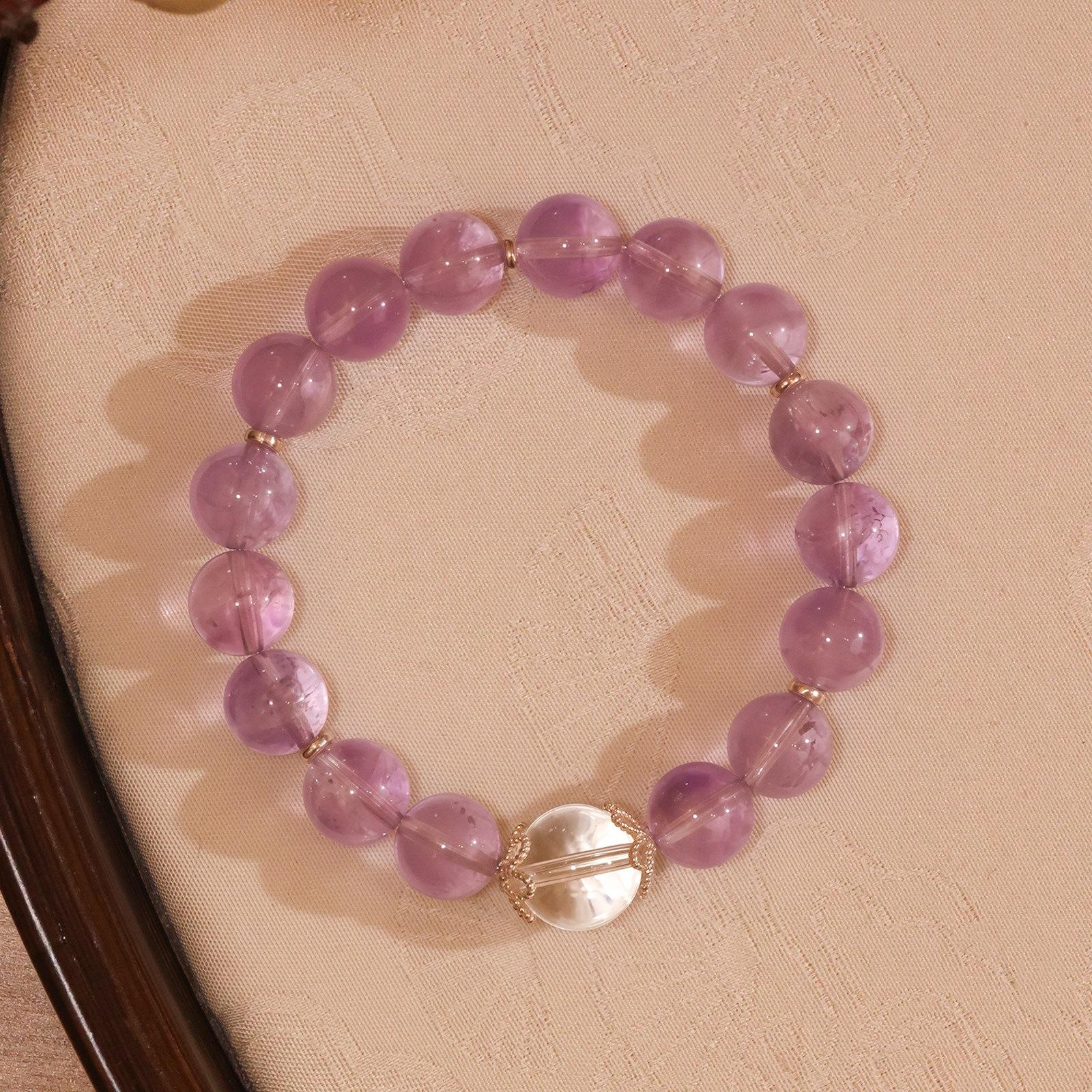 

Natural Amethyst Bracelet for Women, Unique Layered Wristband, Purple Design Jewelry, Birthday Gift 8-9mm【15-16CM Wrist siz