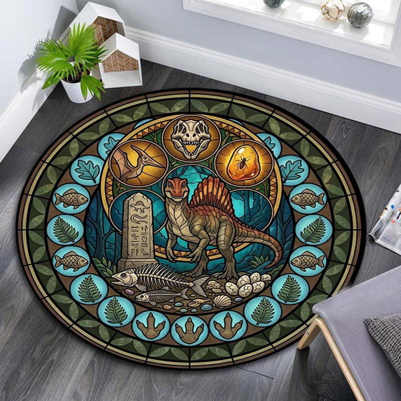 Prehistoric Glass Round Area Rug Under Office Chairs Bedroom Living Room Home Decor