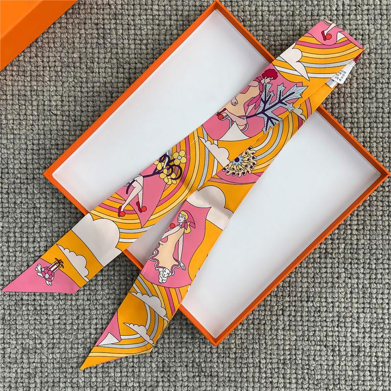 POBING Fashion Print 18m/m Twill Silk Scarves Women Luxury Brand Scarf Bag Ribbons Tie Head Scarf Small Long Skinny Scarf 86*5CM