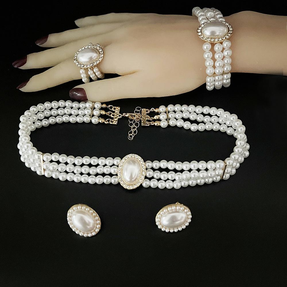 Винтажный чокер, ожерелье из искусственного жемчуга, серьги, браслет, кольцо, ювелирные аксессуары, подарок для вечеринки
