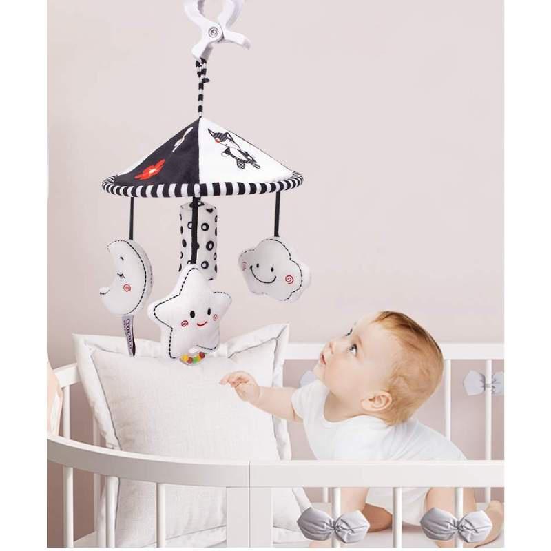 Infant Black And White Rattle Bell Wind Chime Baby Cot Hanging Rotation Bed Bell