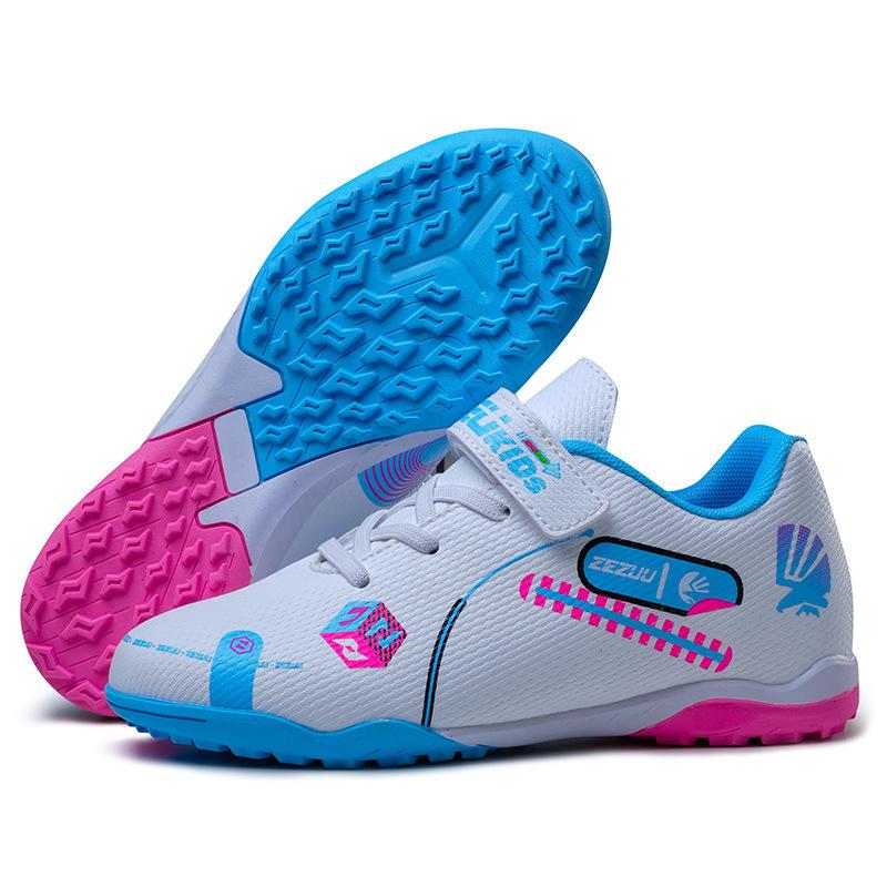 New Velcro Children's Football Shoes Boys and Girls Primary School Students Broken Nail Sneakers Artificial Grass Game Training Shoes