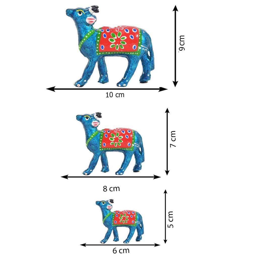 Paper Mache Showpiece Cow for Home Decoration (Sky Blue, Set of 3)