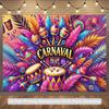 2D flat design, one-person carnival party background with Brazilian samba drums and sand balls - a vibrant carnival them