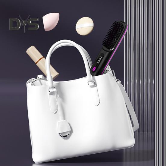 Portable Cordless Hair Straightener Brush Rechargeable Heated Hair Straightening Comb for Travel Mini Hair Styler Tool for Women