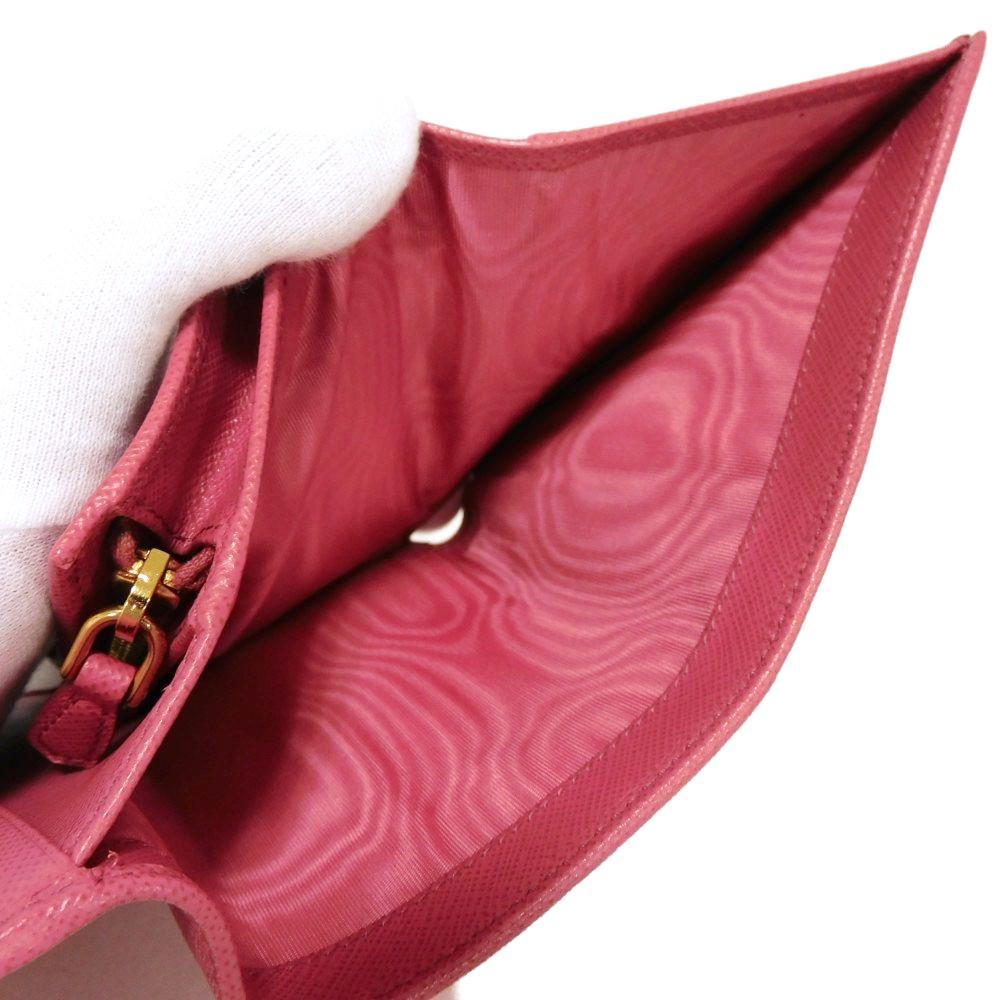 Used 11569 Saffiano Compact Wallet 1MH025 QWA F0505 7942 Pink Trifold Unused Logo Metal Peony Women's from Japan