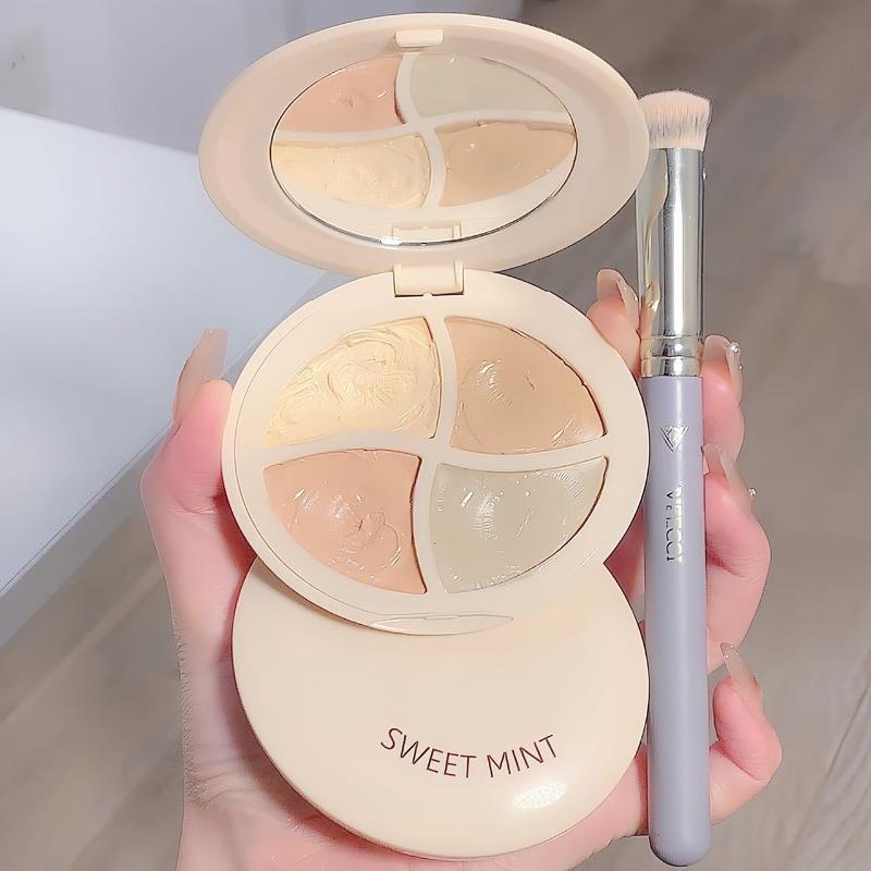 Four Color Face Concealer Cover Dark Circles Spots Brighten Even Skin Tone