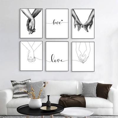 Modern Black White Style Hand In Hand Wall Art Poster Minimalist Print LOVE Quotes Canvas Painting Picture for Living Room Decor
