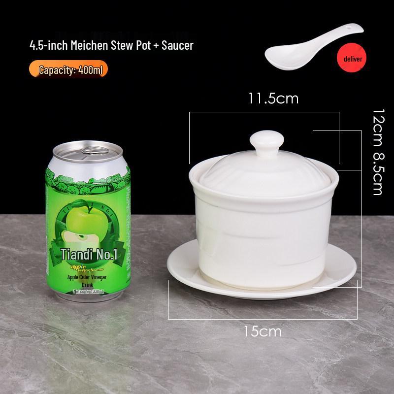 Pure White Ceramic Water-Bath Stew Pot with Gold Rim - Hotel & Commercial Grade, Ideal for Chinese Shaxian, Bird's Nest, and Steam Egg Dishes.