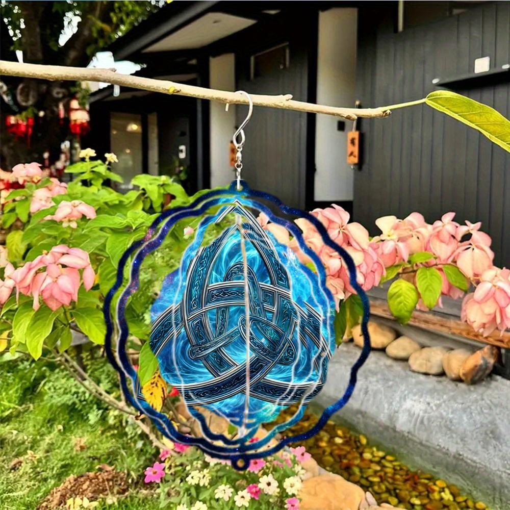 1pc A Stunning Celtic Knot Printed Metal 3D Rotating Wind Chime Featuring a 360° Infinite Rotation Hook for Outdoor Garden Decor