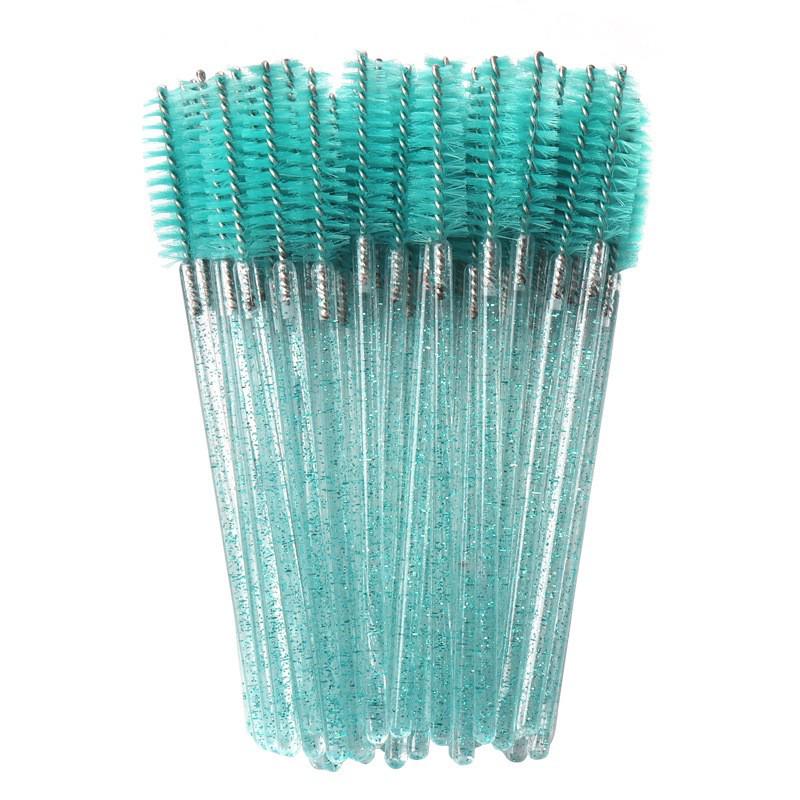Crystal Handle Disposable Eyelash and Eyebrow Brush - 50 Pack Spiral Comb for Extensions
