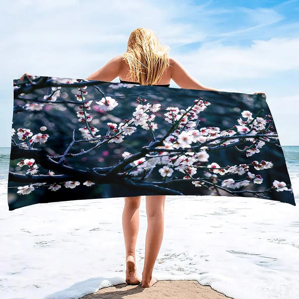 Pink Cherry Blossoms Sand Free Beach Towel Oversized Absorbent Bath Towel Large Hand Towels for Swimming Bathroom Spa Pool