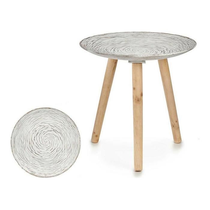 Table d'appoint - Spirales - Bois marron et blanc - 40 x 39 x 40 cm - Design contemporain