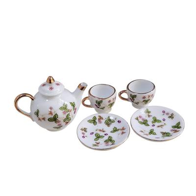 Abaodam Miniature Ceramic Tea Teacup Model with Red Dollhouse X X Inches Set, 5-Piece, 1/6 Scale, Dish, Decoration, 2.7 2.2 2.2