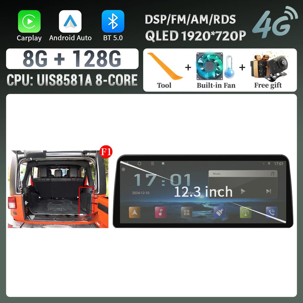 12.3inch Car Radio Stereo For Jeep Wrangler 2011-2017 Android 14 Multimedia Navigation 4G GPS WIFI Wireless Carplay Touch Screen